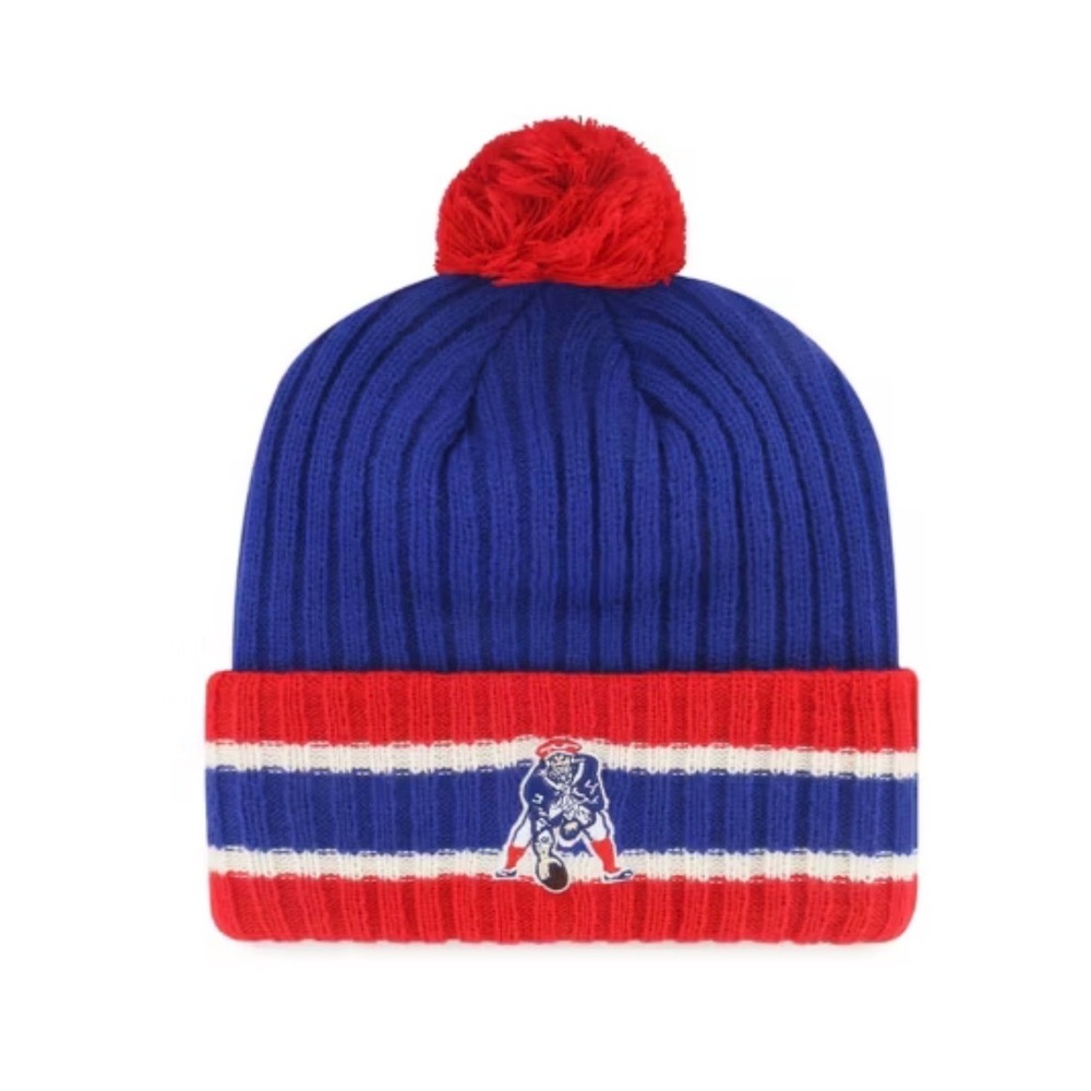 New England Patriots Pat Patriot Throwback Pom Beanie Knit Hat Blue Red